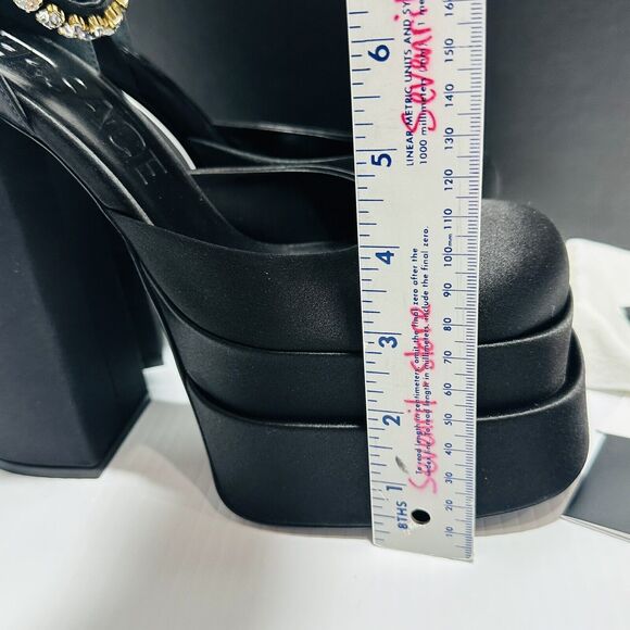 Versace Aevitas Platform Pumps EU 38/ US 8 Black Satin Shoe Crystal NIB $1,575 - Picture 13 of 16